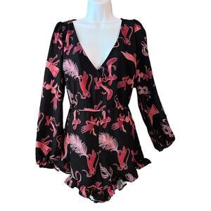 NWOT Pinup Couture Laura Byrnes Jasmin Shorts Romper Fetish Print Sz Small